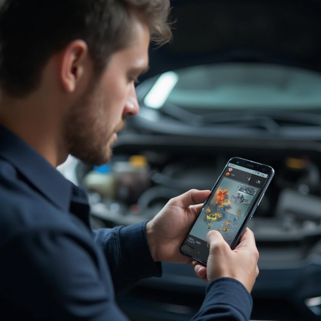 Mechanic Using OBD2 WiFi App