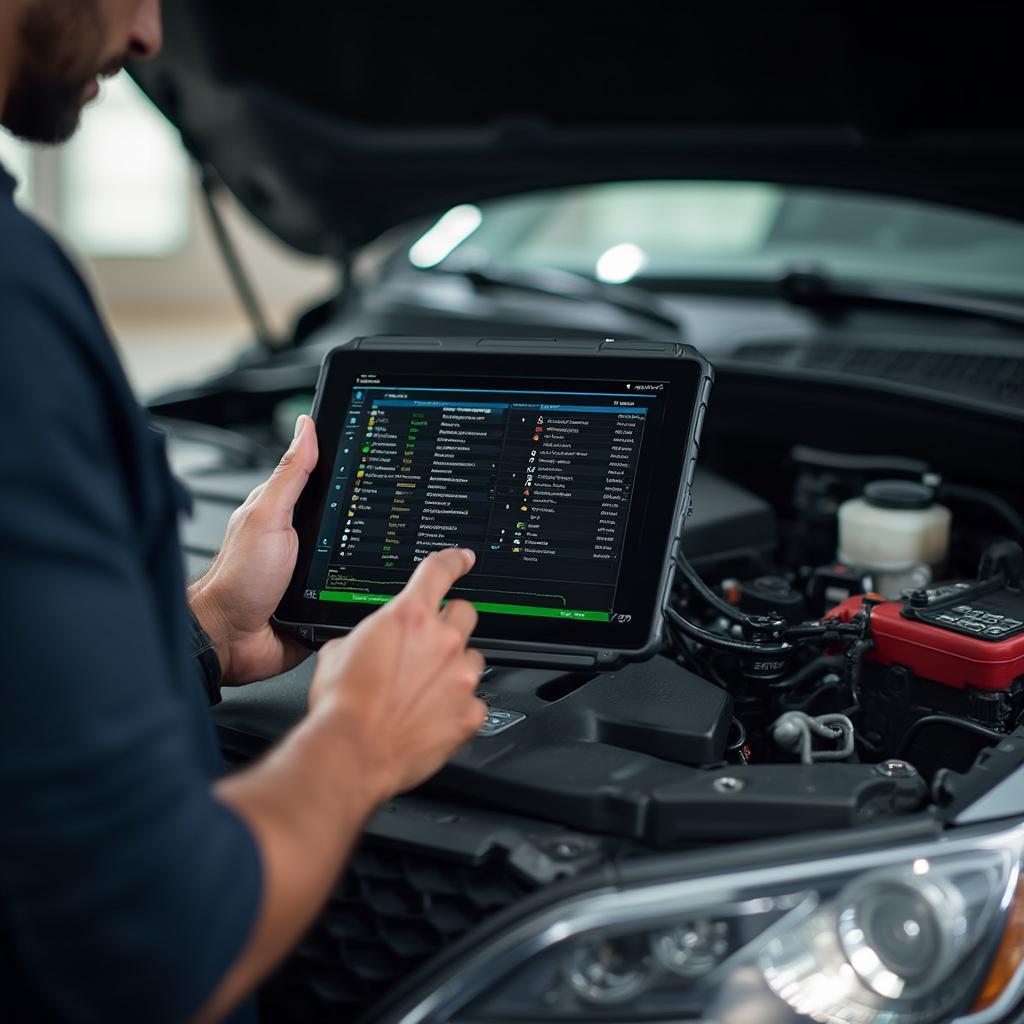 Mechanic using OEM Chrysler OBD2 Software