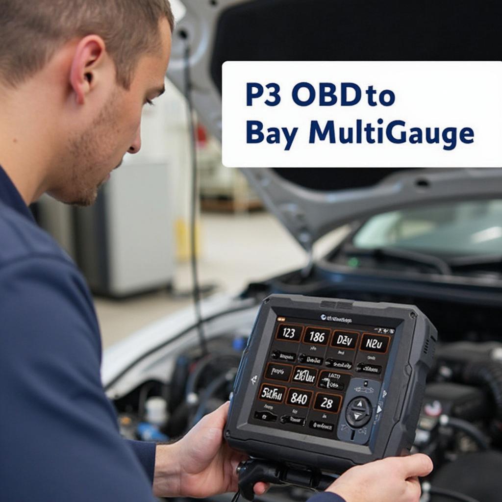 Mechanic using P3 OBD2 Multi-Gauge for Diagnostics