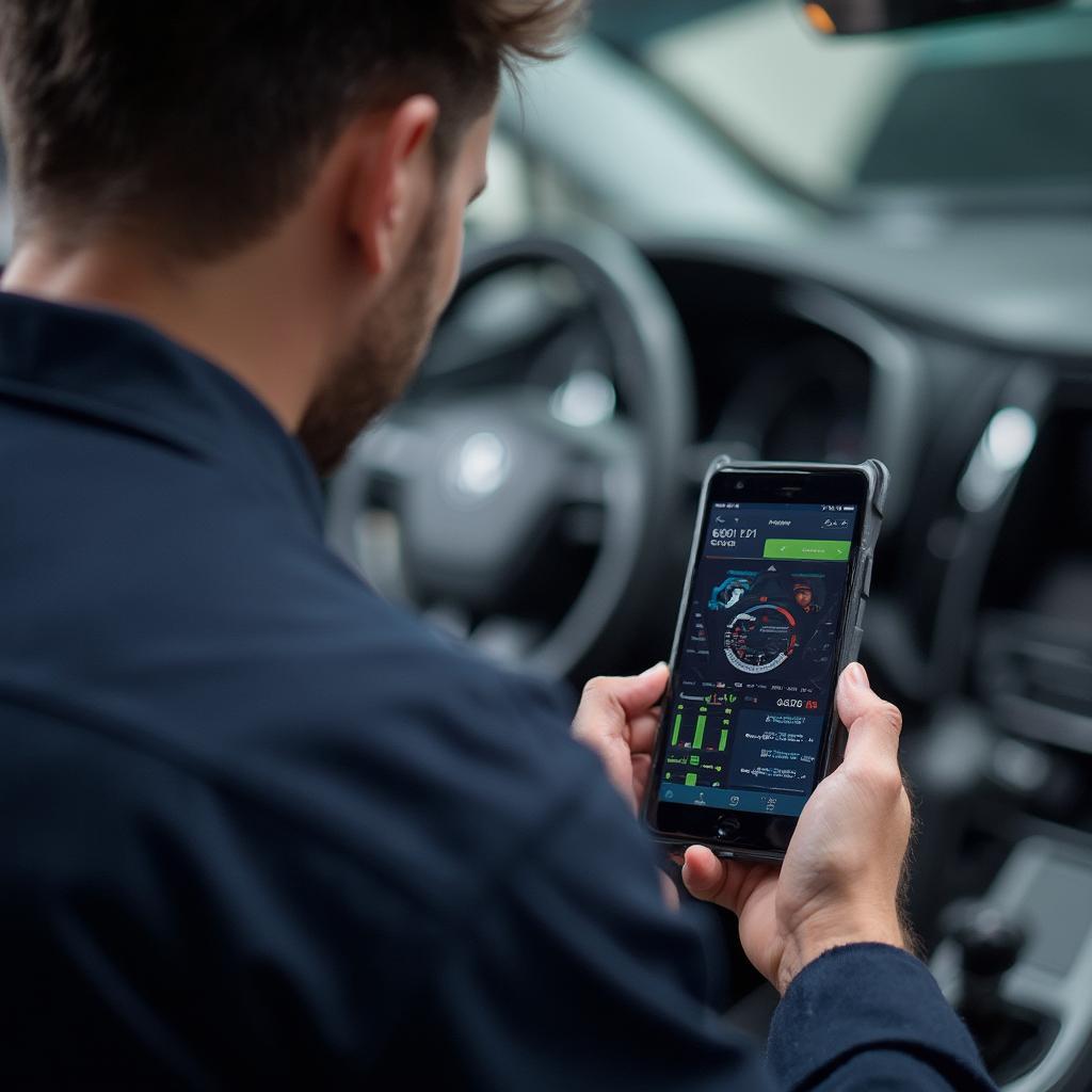 Mechanic Using Panlong OBD2 Scanner to Diagnose Car Problems