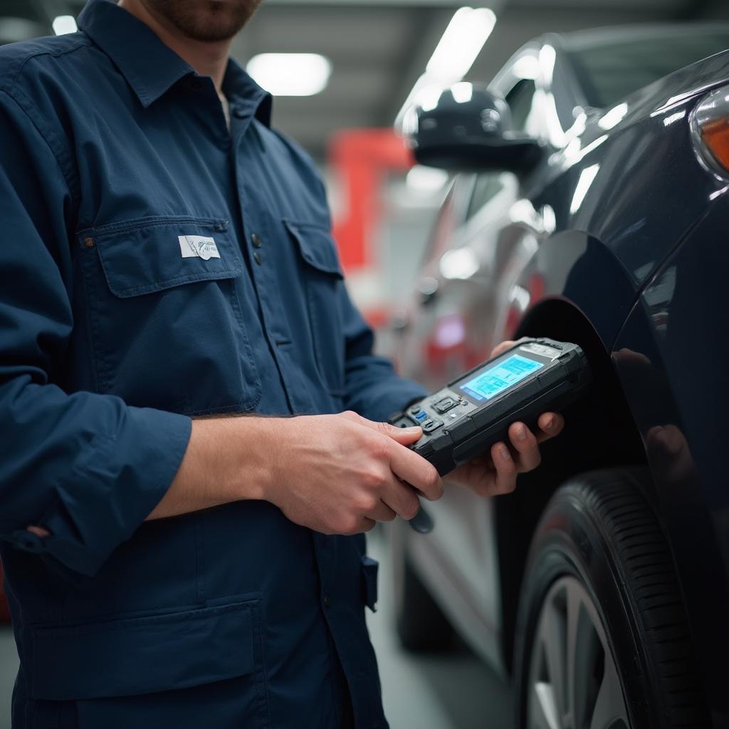 Mechanic Using Pro OBD2 Scanner in Workshop