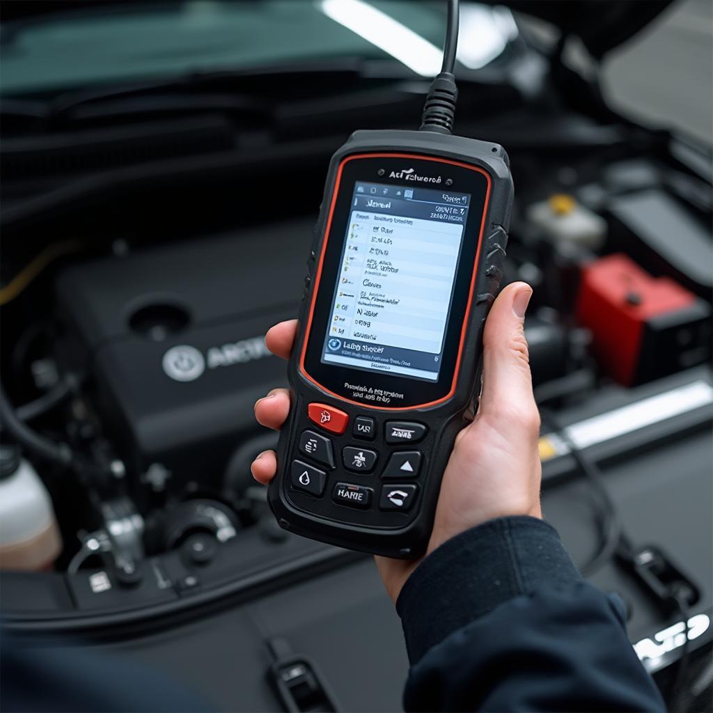 Mechanic Using Professional CAN OBD2 Scanner