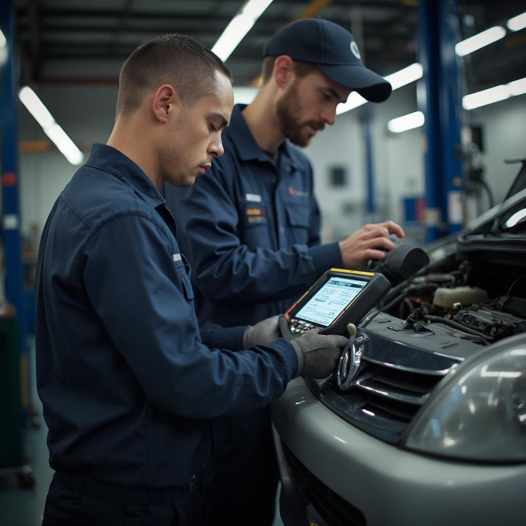 Mechanic Using Professional OBD2 Scanner