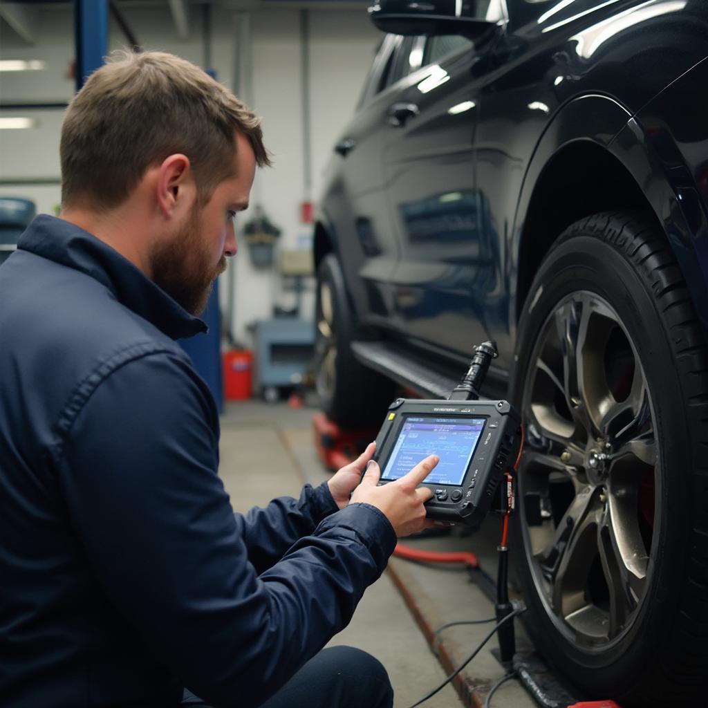 Mechanic using a professional OBD2 scanner