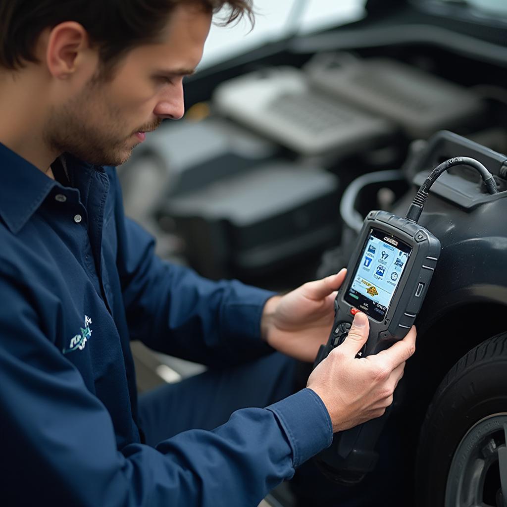 Mechanic Using a Professional OBD2 Scanner