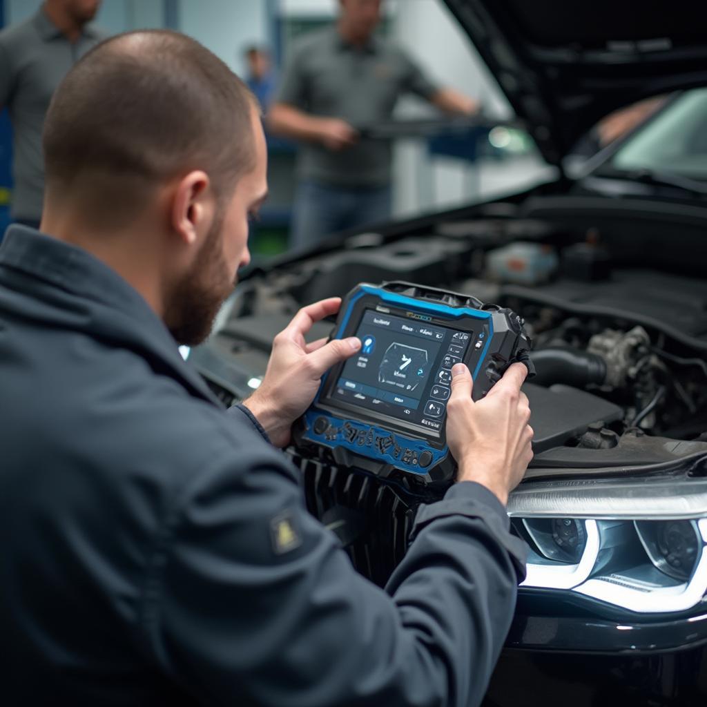 Mechanic Using Professional OBD2 Scanner