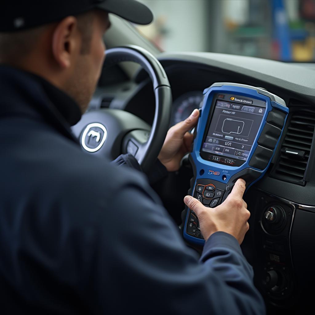 Mechanic Using Professional OBD2 Scanner