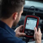 Mechanic Using a Professional OBD2 Scanner on a Camry Hybrid