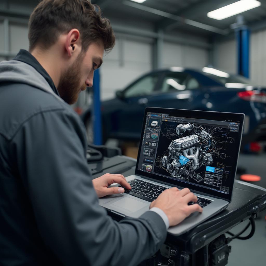 Mechanic Using ProScan to Diagnose Car