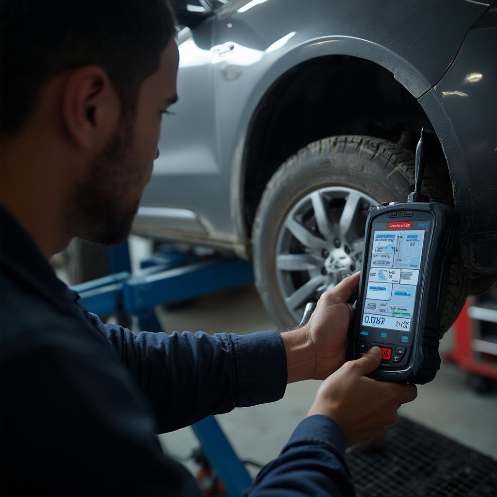 Mechanic Using Spanish OBD2 Scanner