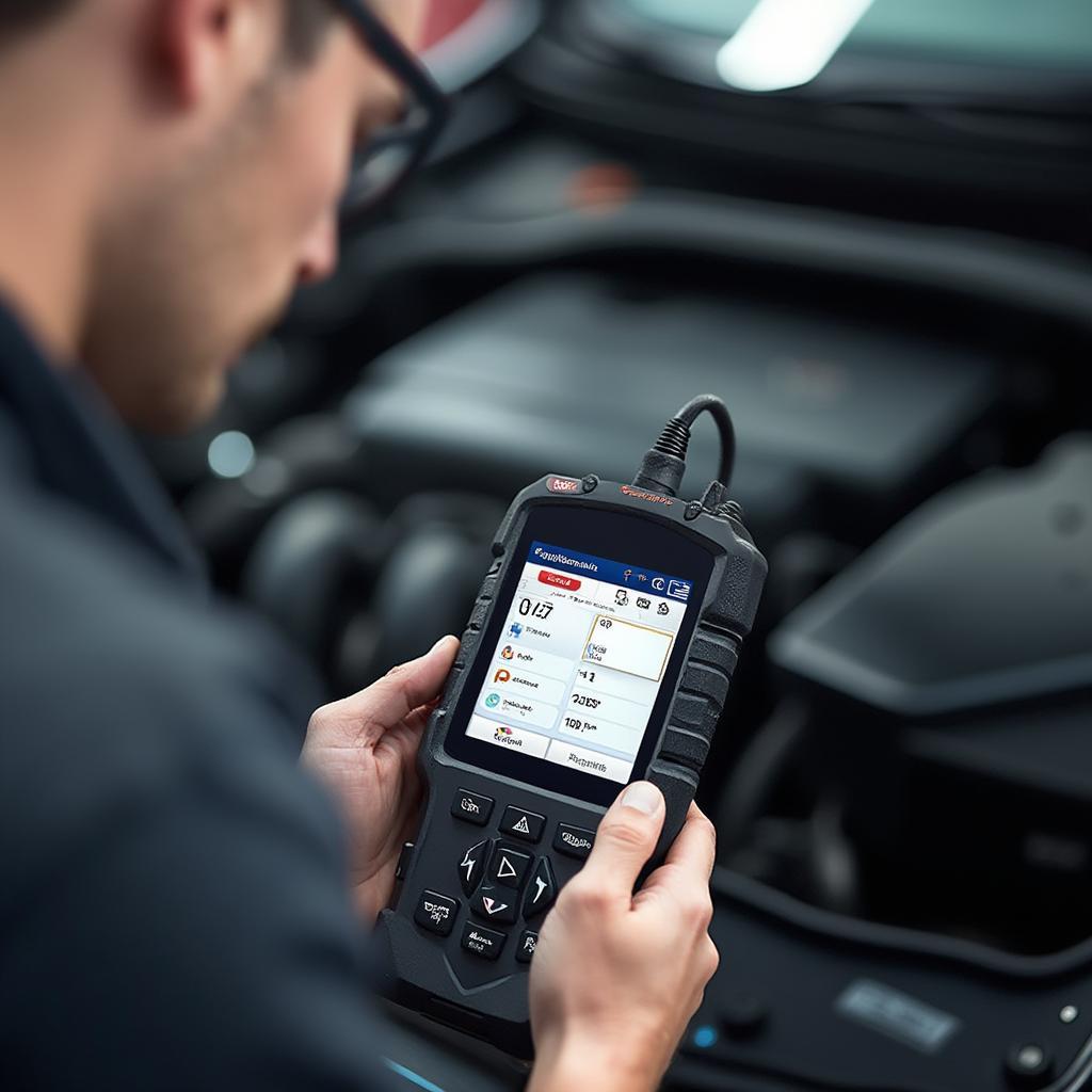 Mechanic using a Swiflen OBD2 scanner