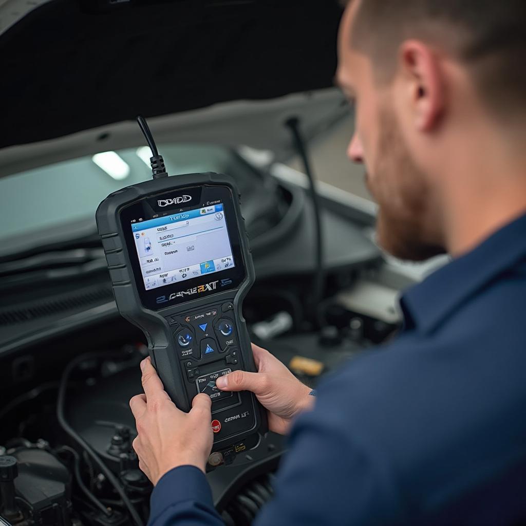 Mechanic Using U480 OBD2 Scanner to Diagnose Car Issue