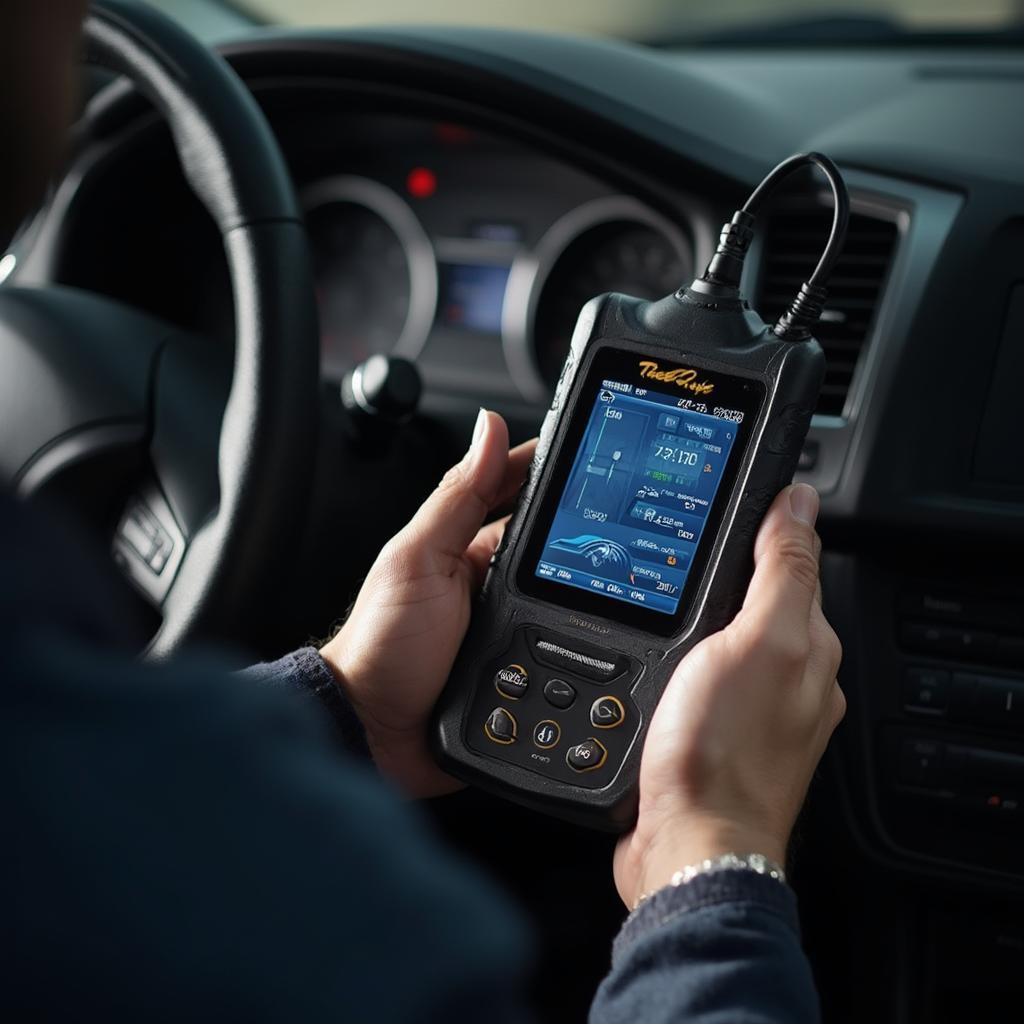 Mechanic using USA-made OBD2 scanner