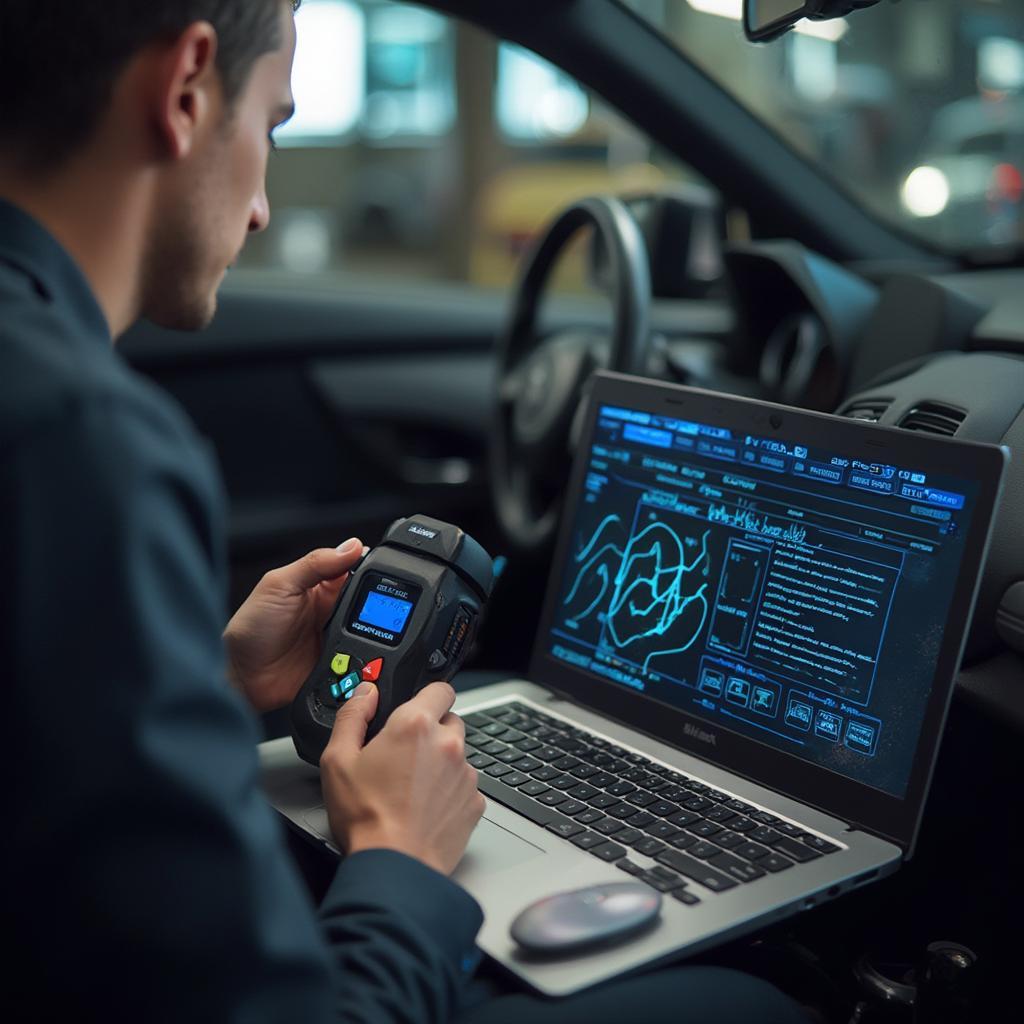 Mechanic using a USB OBD2 scanner