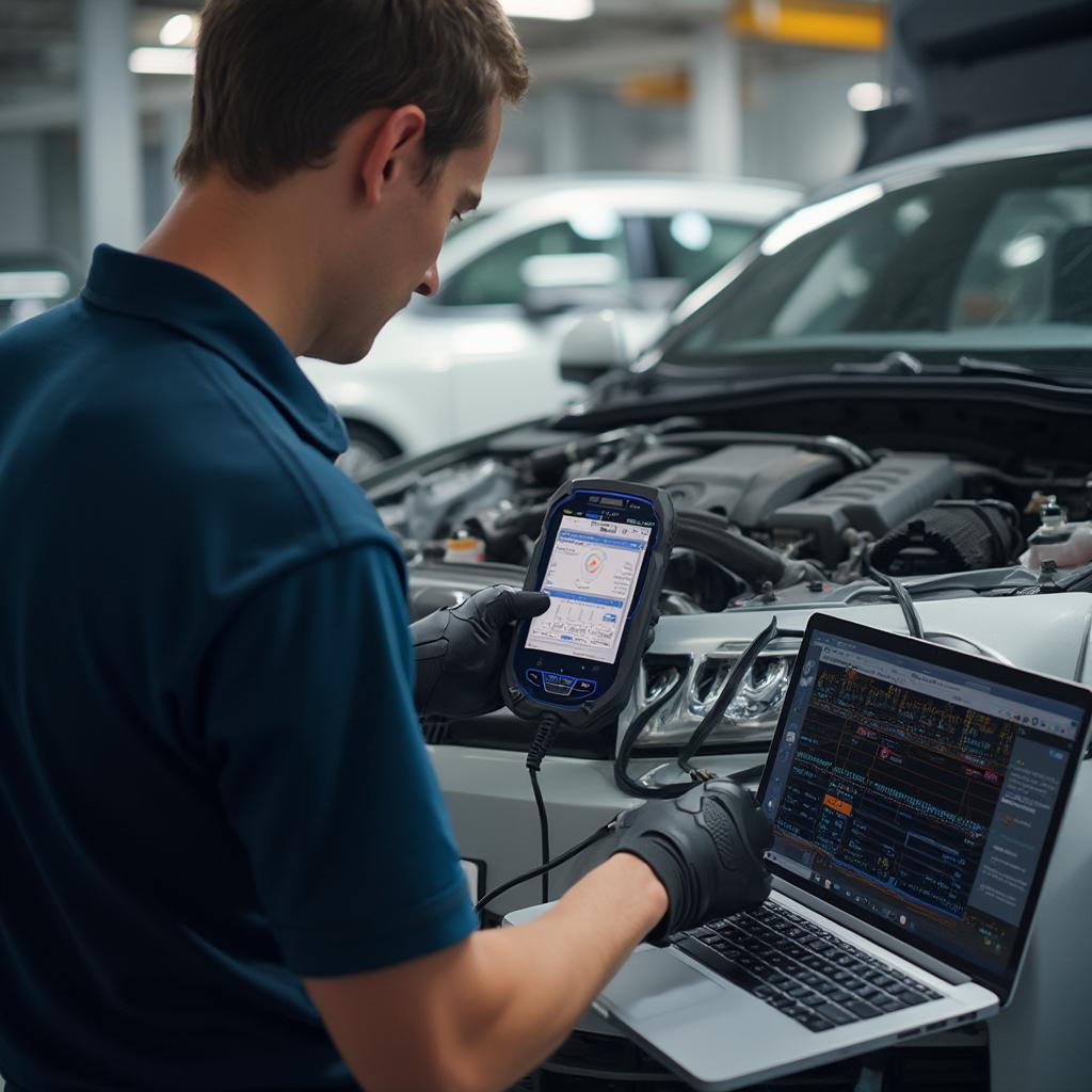 Mechanic Using VAG COM OBD2 to Diagnose Car Problem