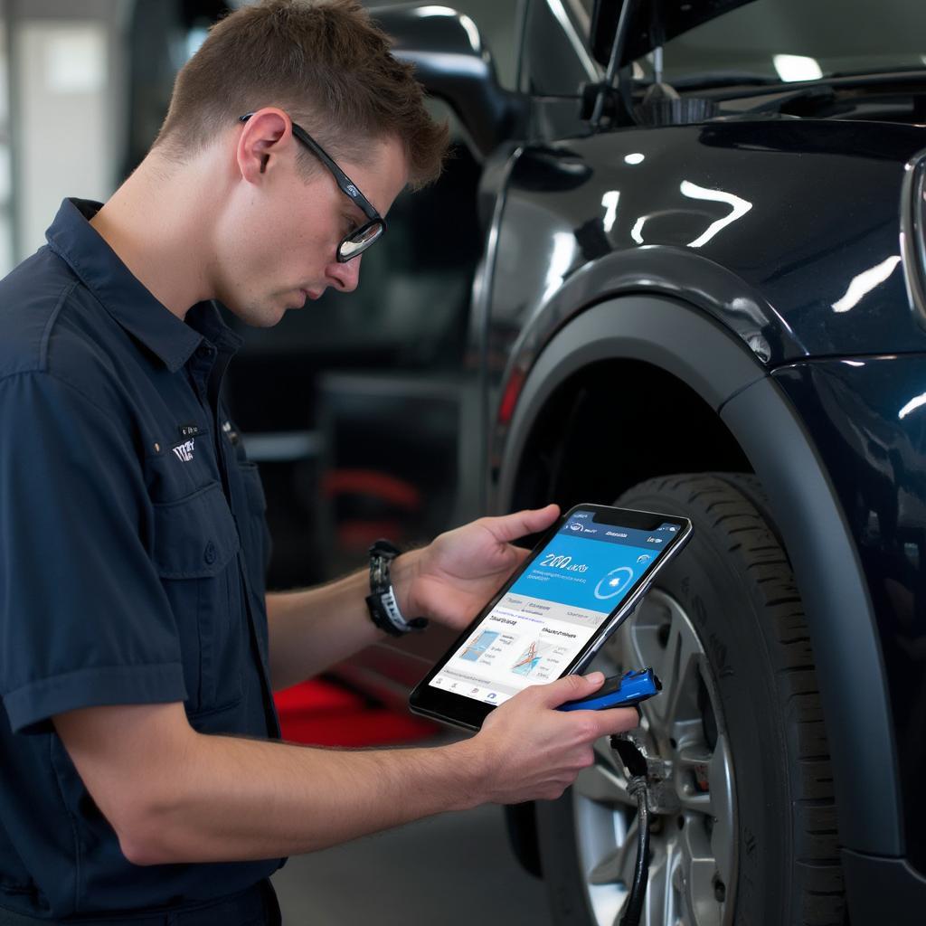 Mechanic Using VeePeak OBD2 Bluetooth Scanner