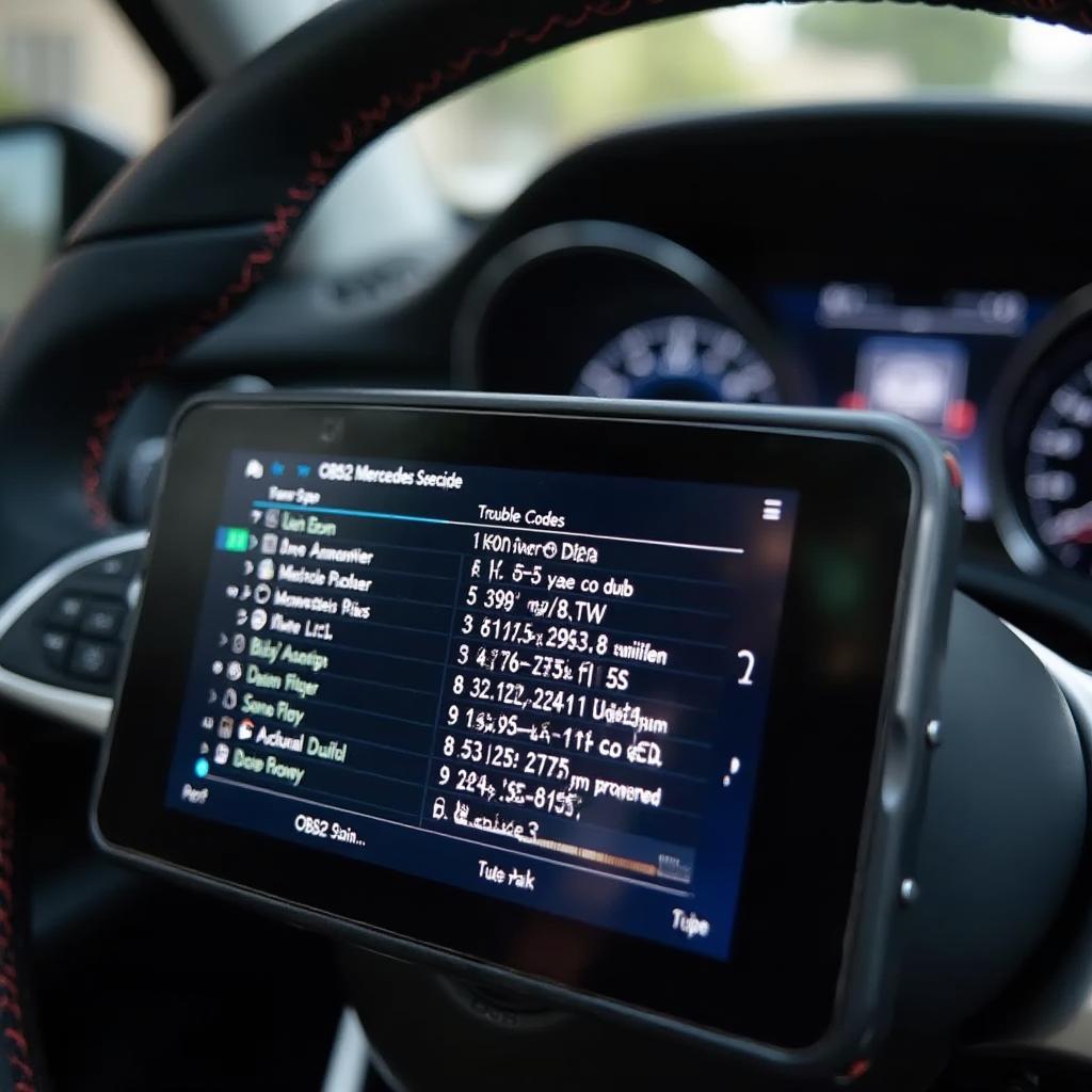 OBD2 Code Reader Display Showing Mercedes-Specific Codes