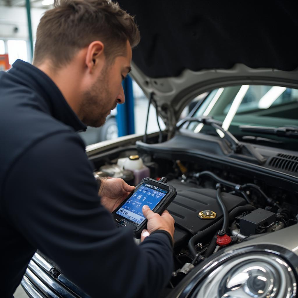 Mechanic Inspecting the Engine Bay of a 2009 Mini Cooper