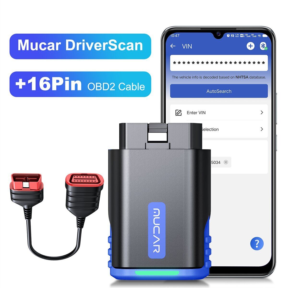 Mucar Driverscan OBD2 Scanner Full System Car Diagnostic Tool +16 Pin Cable