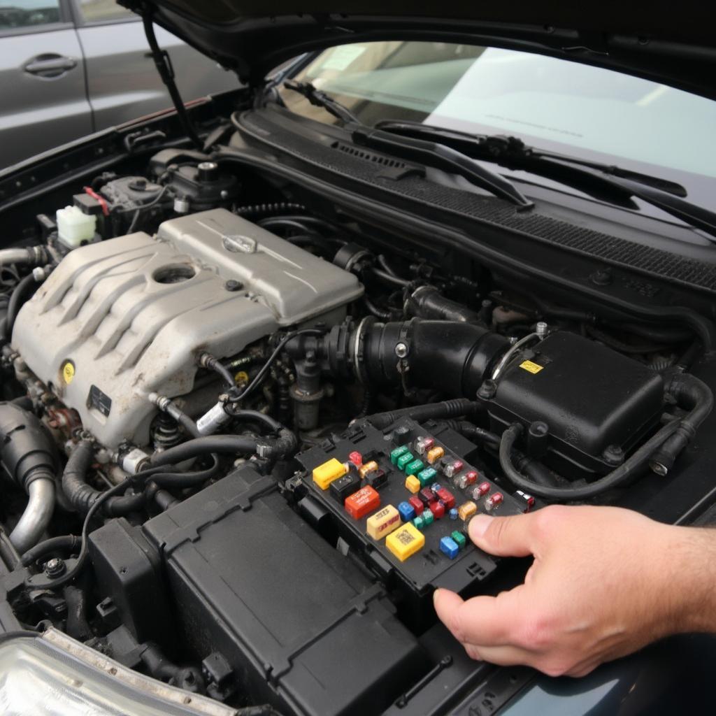 Checking the engine bay of a Nissan Altima 2005