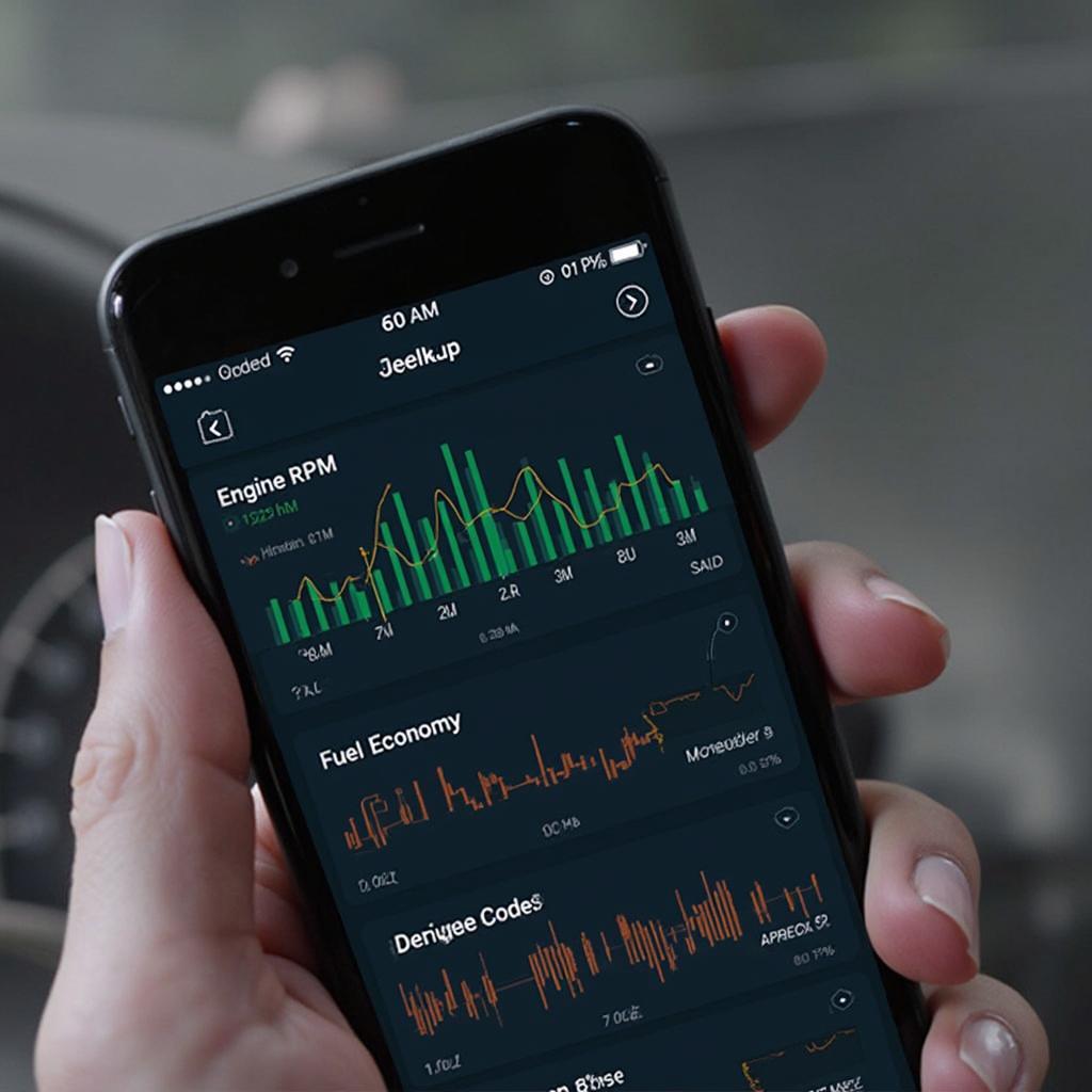 Smartphone displaying the nonda OBD2 Free app interface showing various car diagnostics.