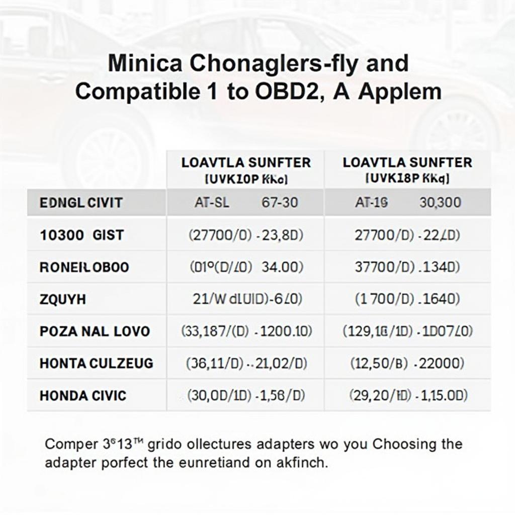 OBD1 to OBD2 Adapter Compatibility Chart for Honda Civic