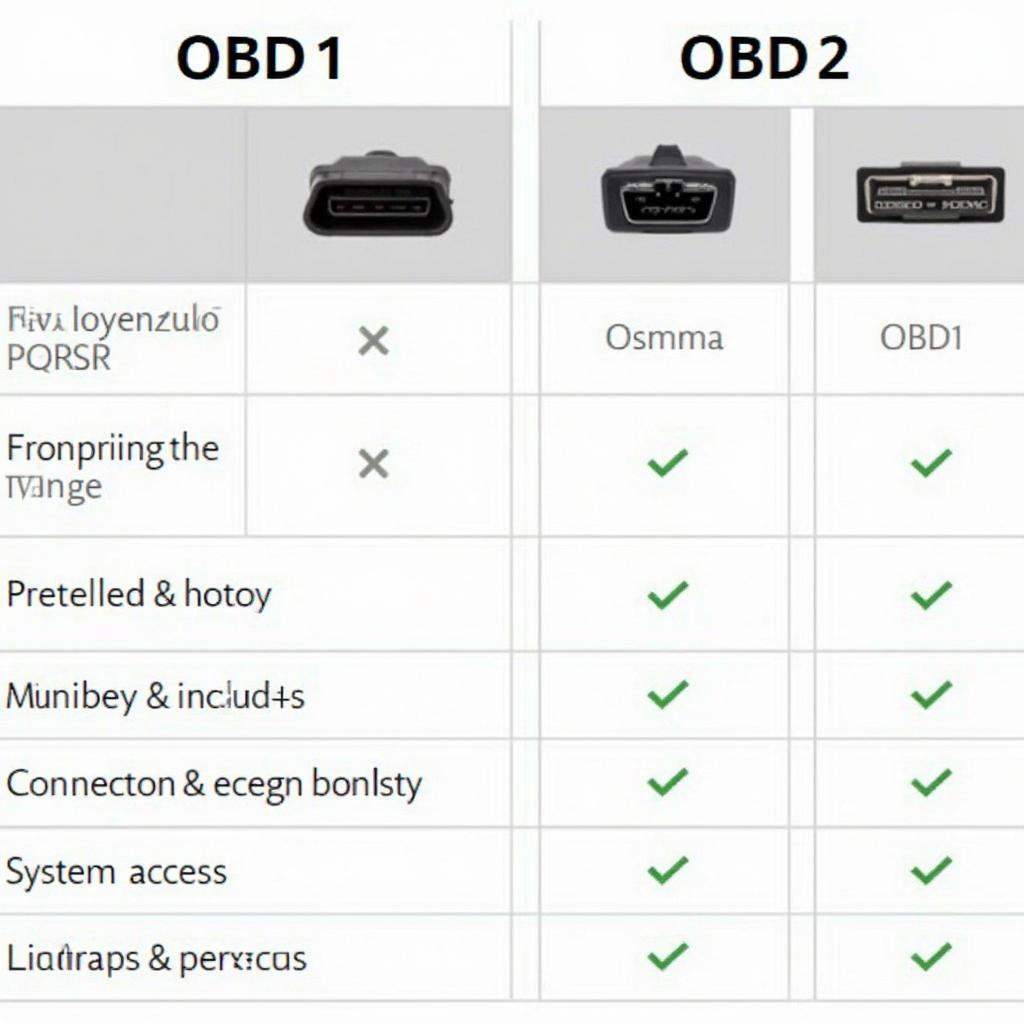 Comparison Table of OBD1 and OBD2