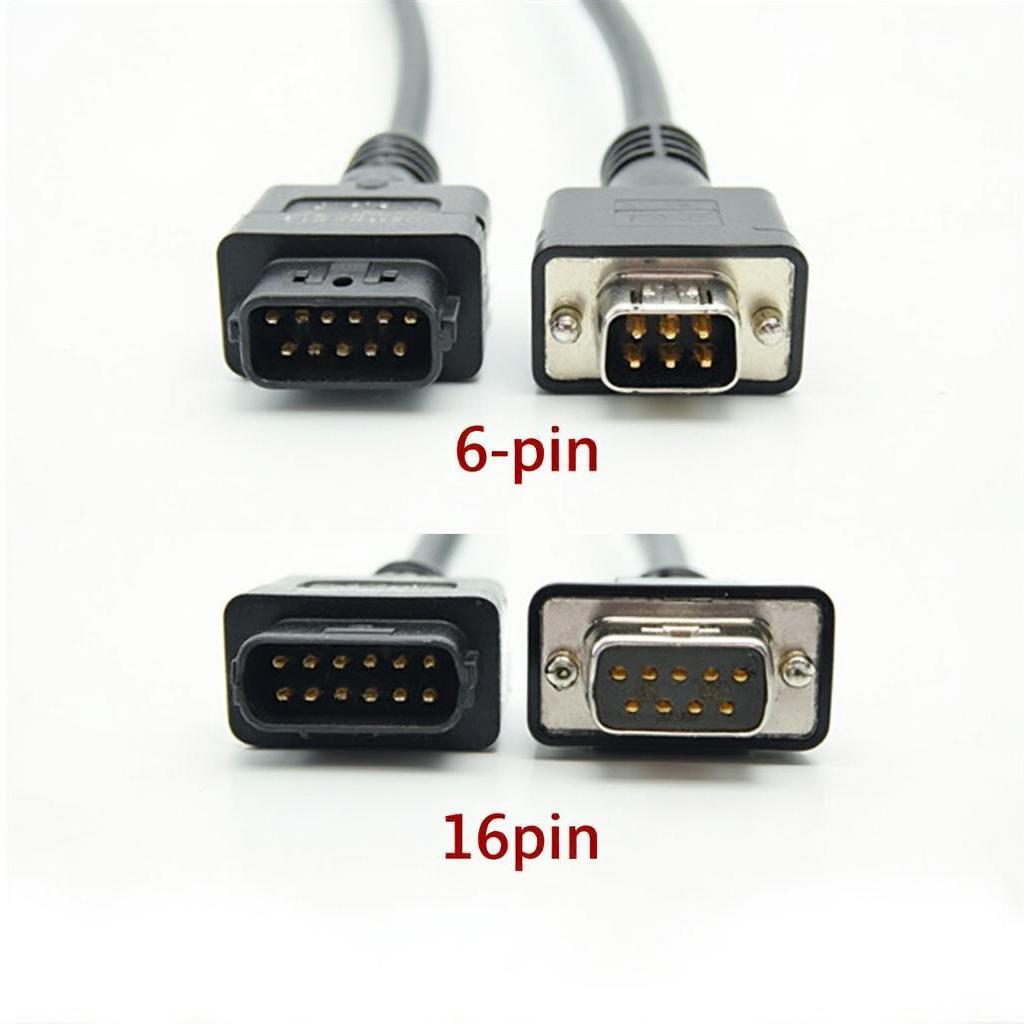 Comparison of a 6-pin and a 16-pin OBD2 connector