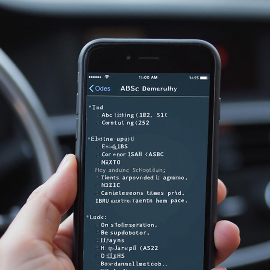 OBD2 App Displaying ABS Diagnostic Trouble Codes