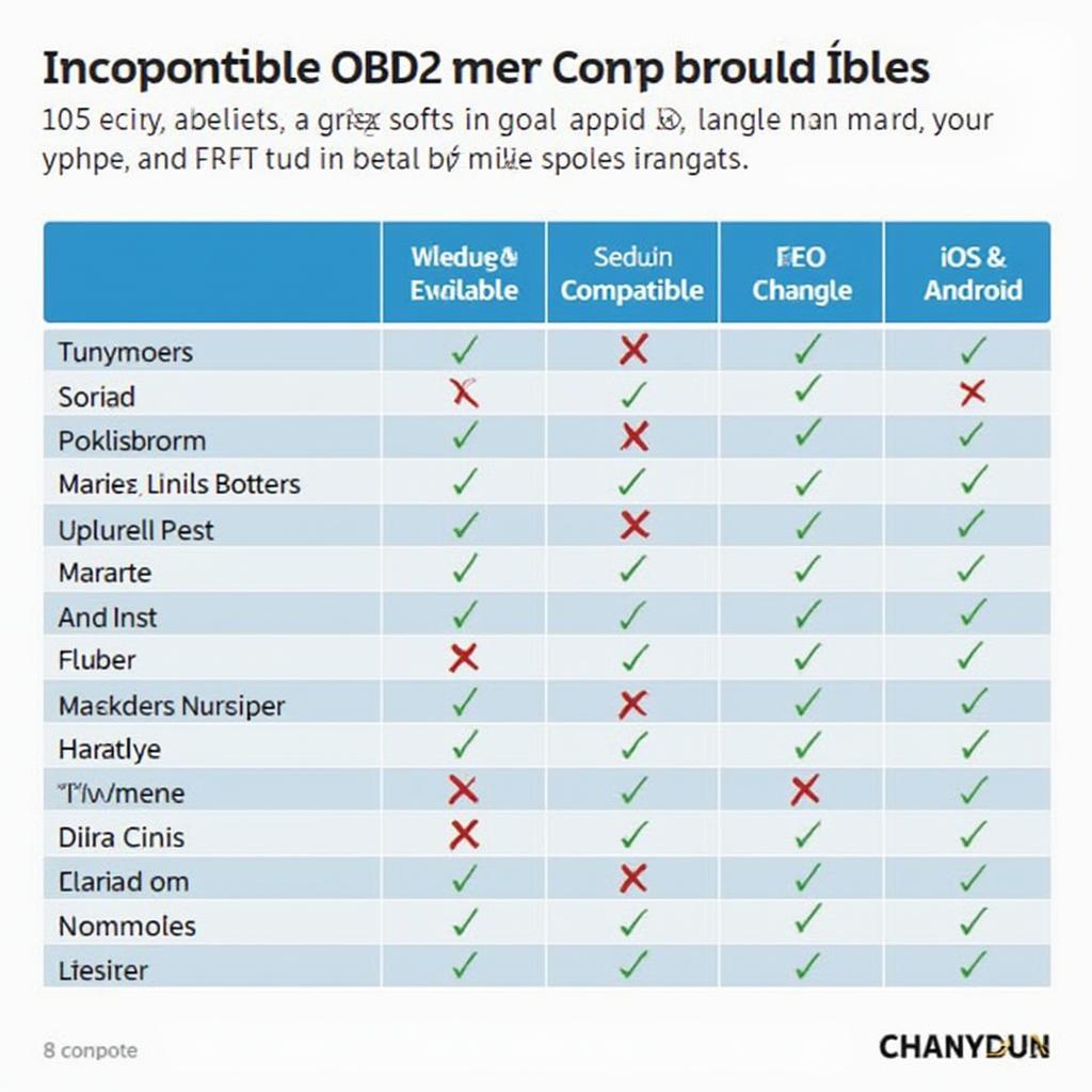 OBD2 App Compatibility Chart