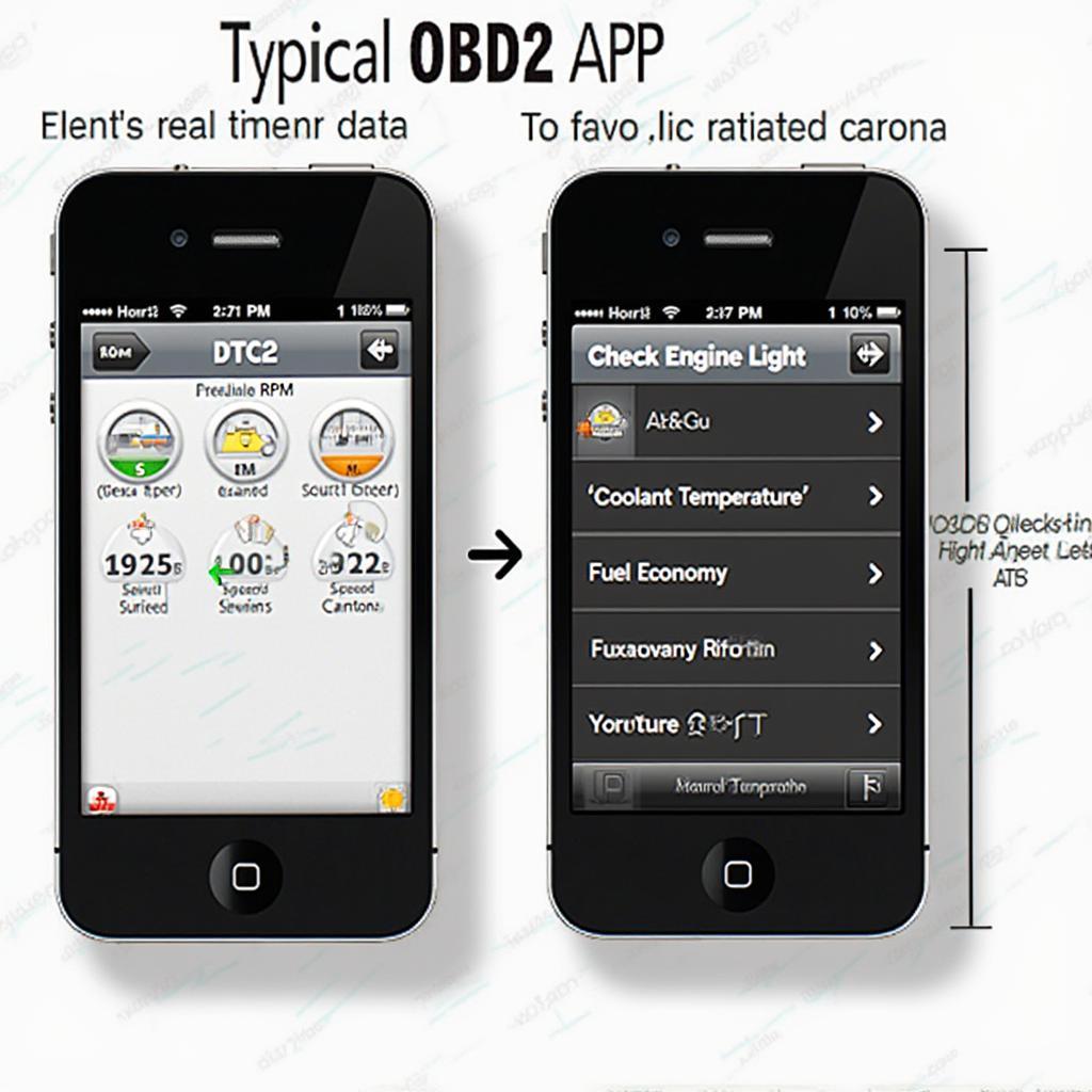 OBD2 app dashboard displaying various vehicle data