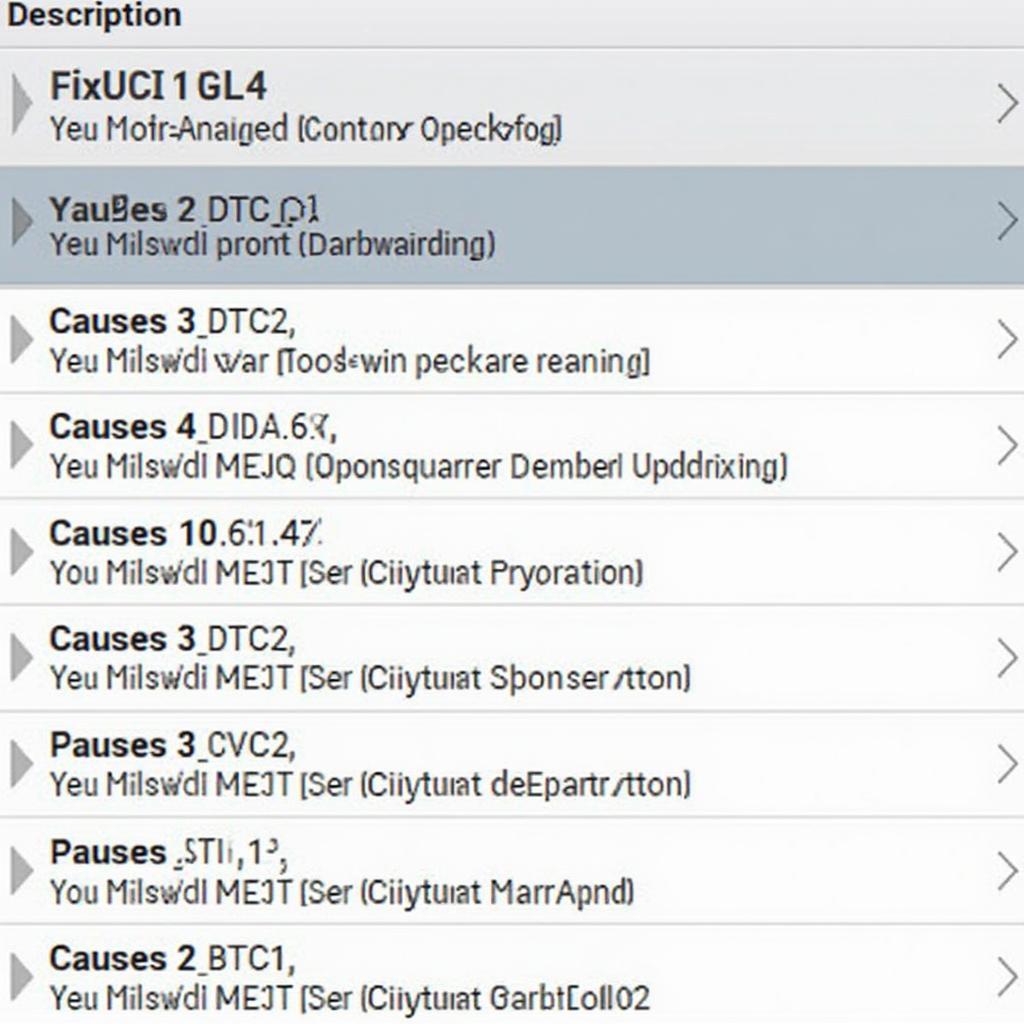 OBD2 app displaying Diagnostic Trouble Codes