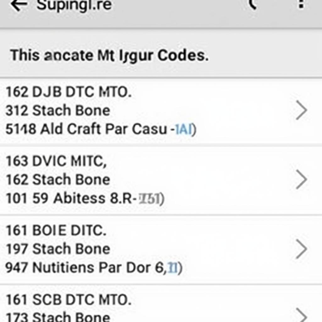 OBD2 App Displaying Diagnostic Trouble Codes