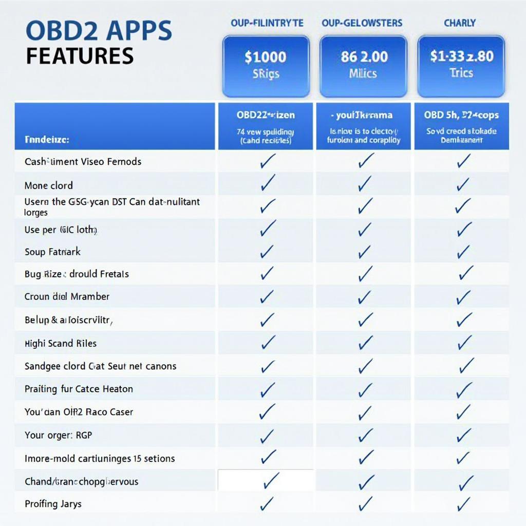 OBD2 App Features Comparison Chart