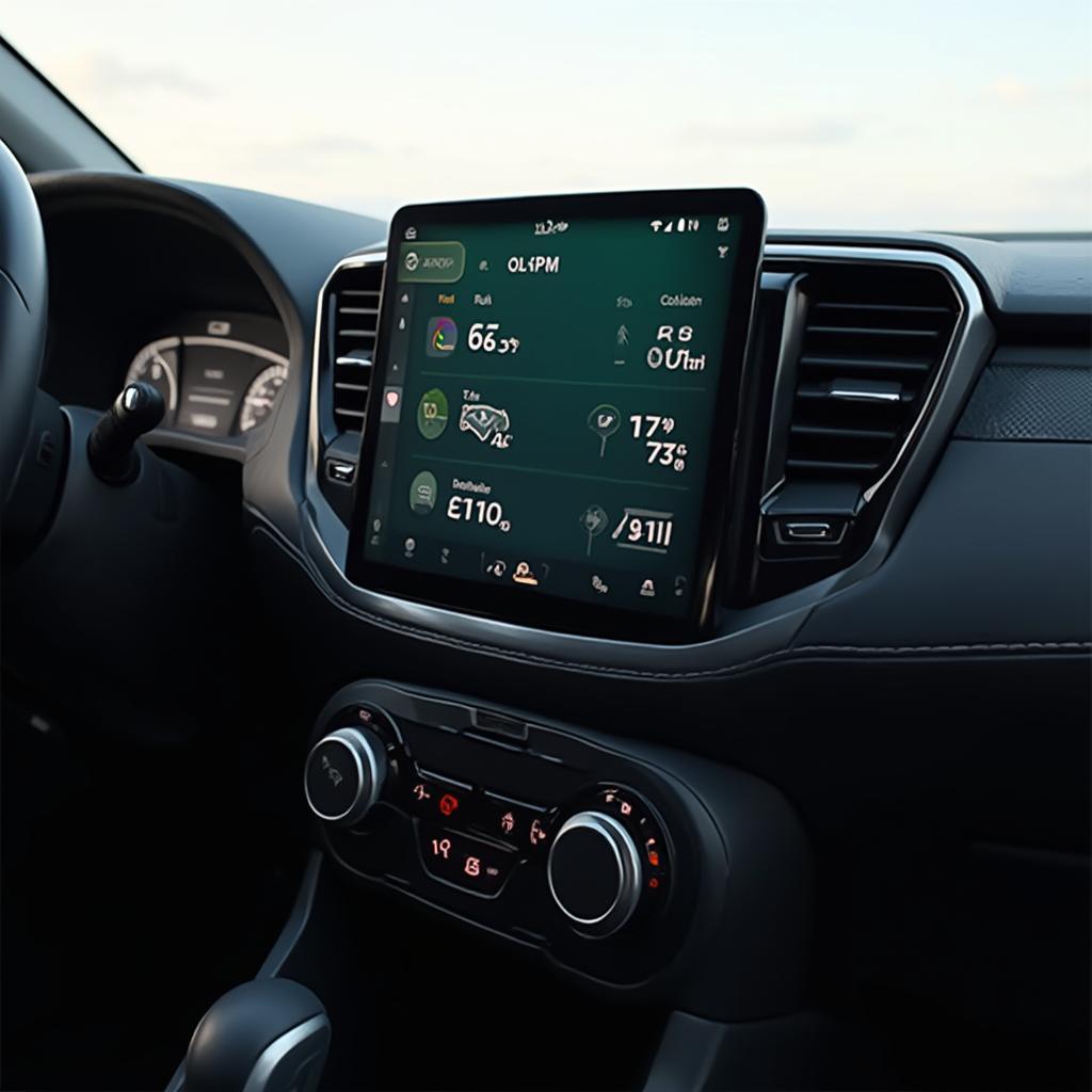 OBD2 app interface displayed on an Android Auto head unit