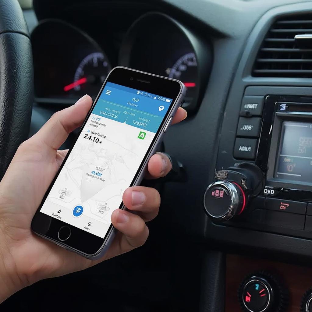 OBD2 Bluetooth adapter connected to an Android phone