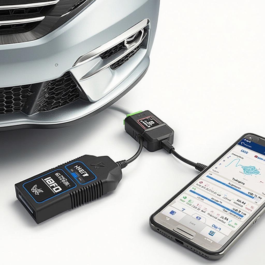 OBD2 Bluetooth Adapter Connected to Car's OBD Port