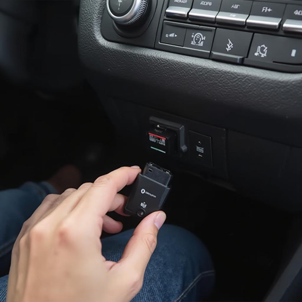 OBD2 Bluetooth Adapter Connected to Car's OBD2 Port