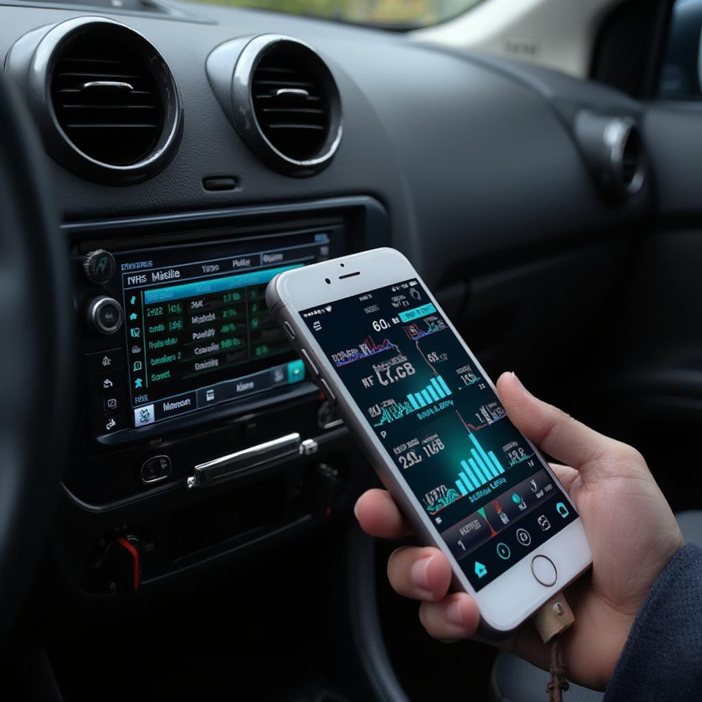 OBD2 Bluetooth Android App connected to a car's OBD-II port