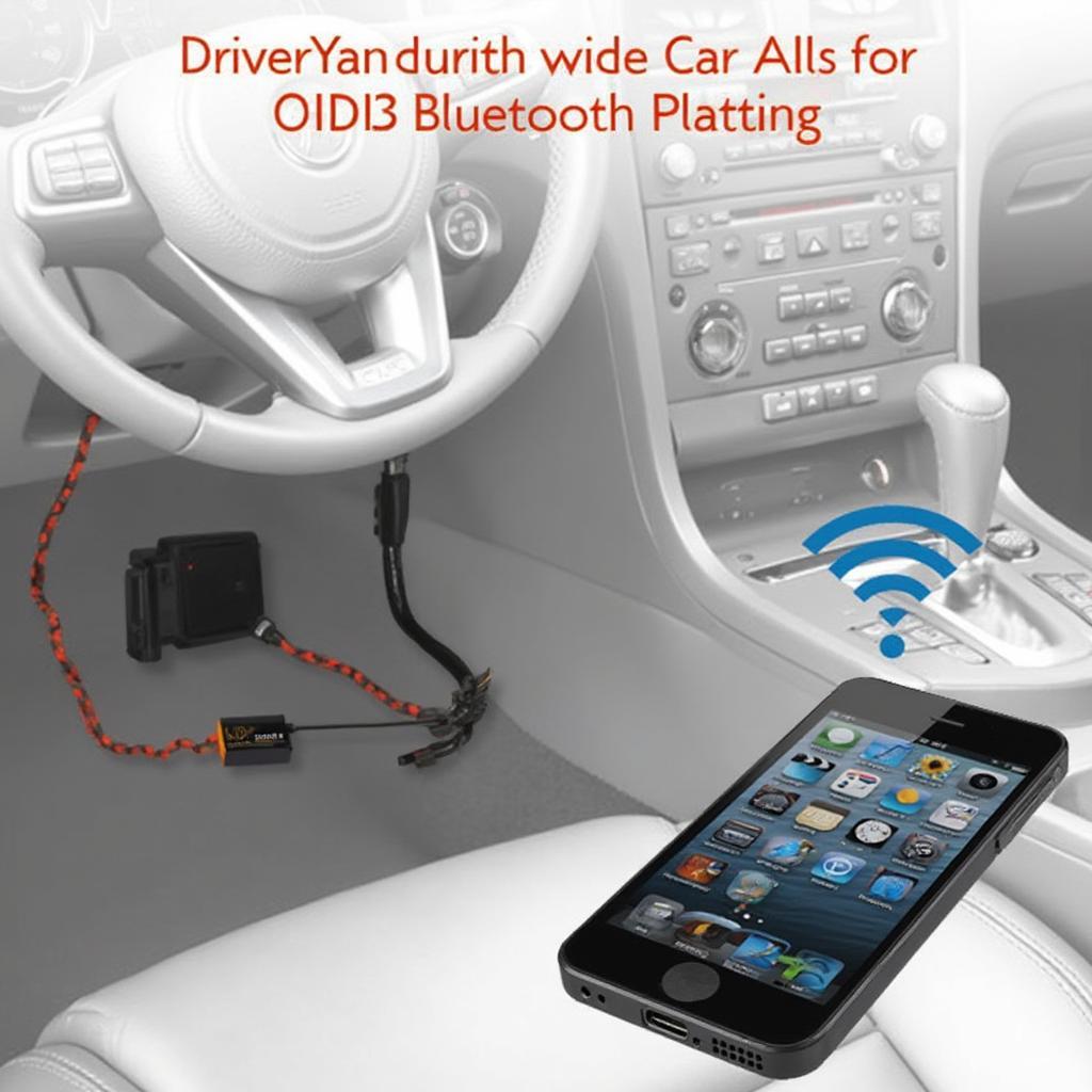 OBD2 Bluetooth Android scanner plugged into a car's OBD2 port and connected to a smartphone.