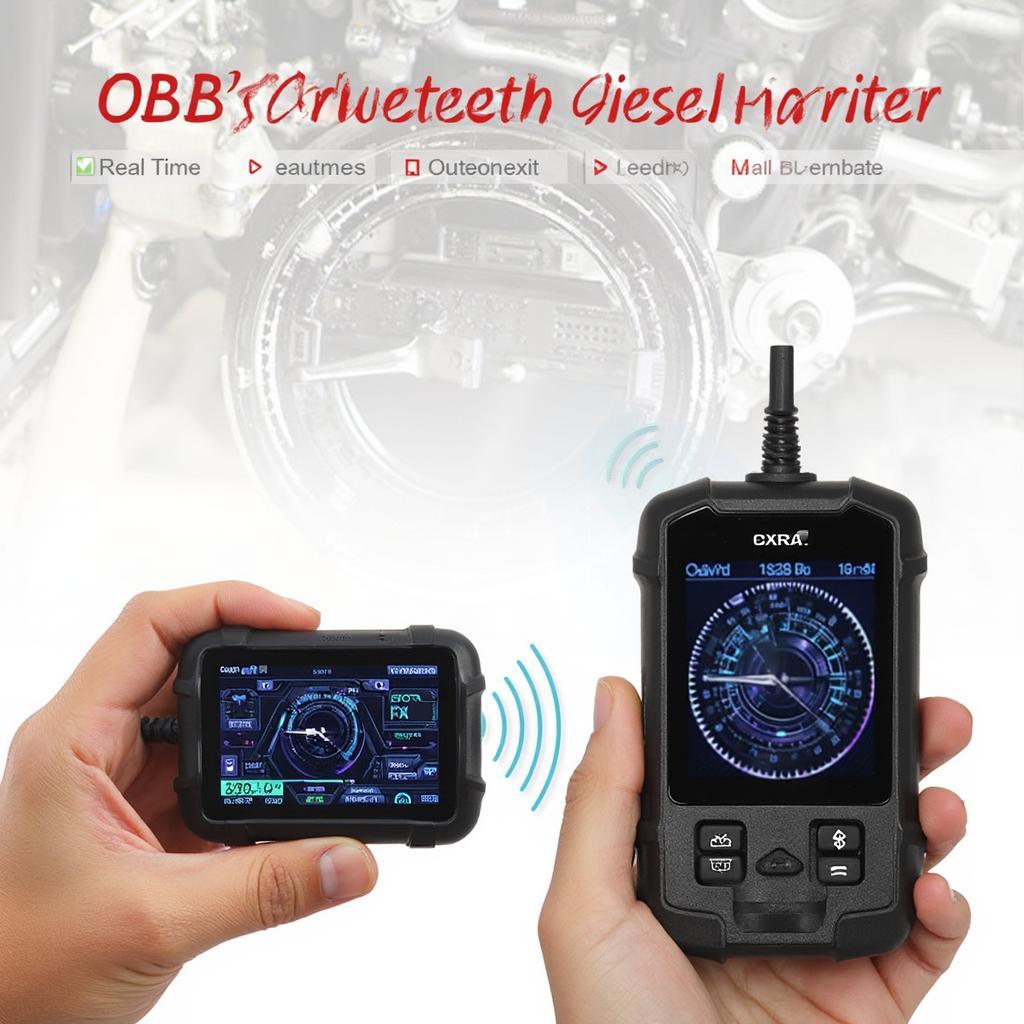 Holding an OBD2 Bluetooth Diesel Monitor