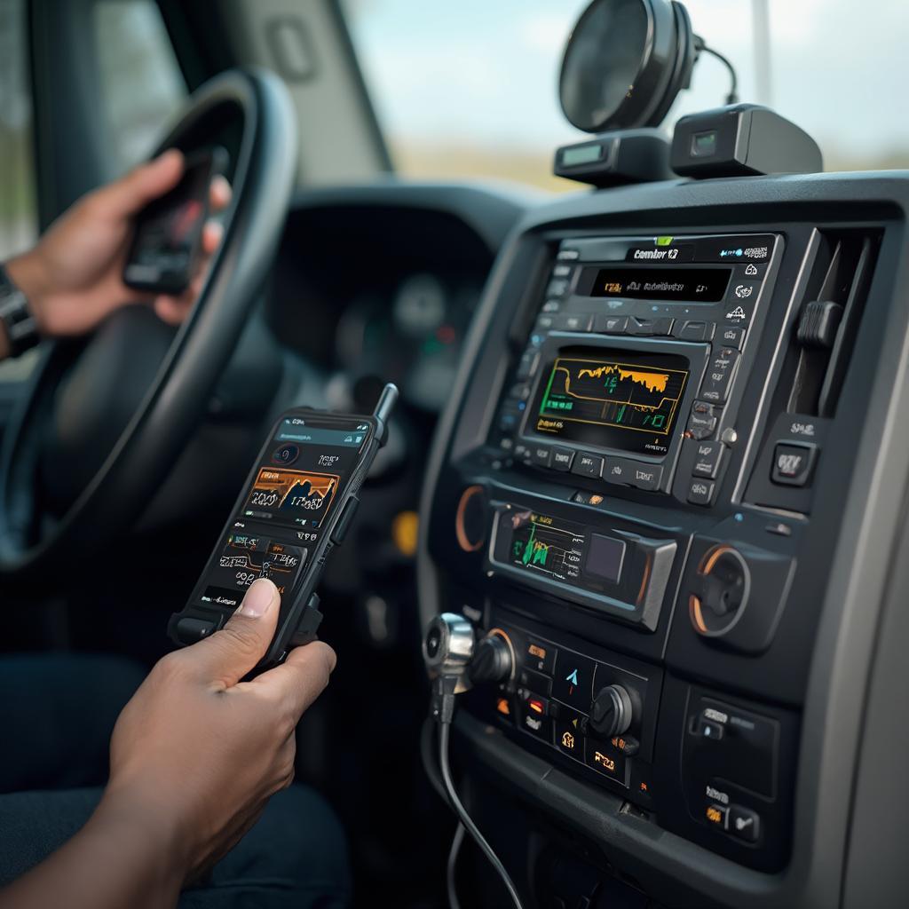 OBD2 Bluetooth Diesel Scanner Connected to a Truck