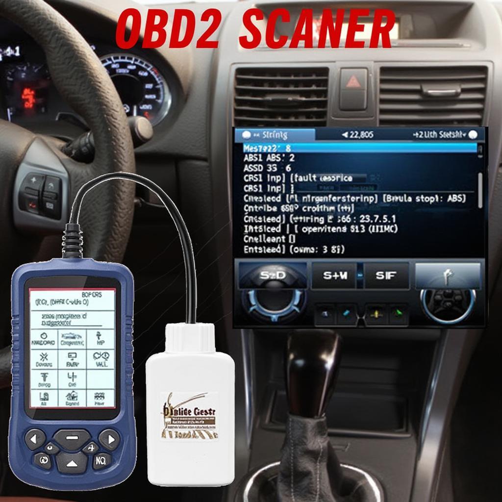 OBD2 Cable ABS SRS Scanner Connected to Car