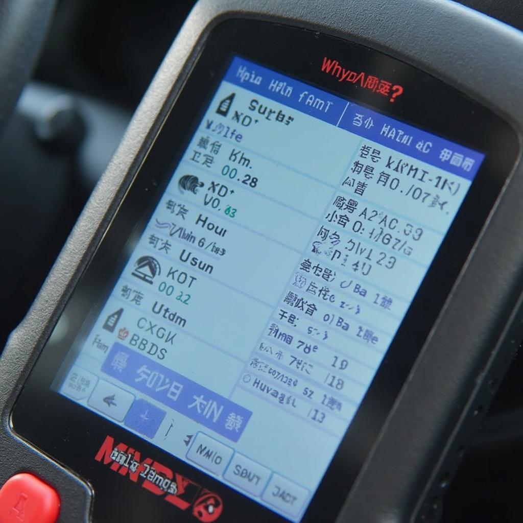 OBD2 CANbus reader screen displaying diagnostic data