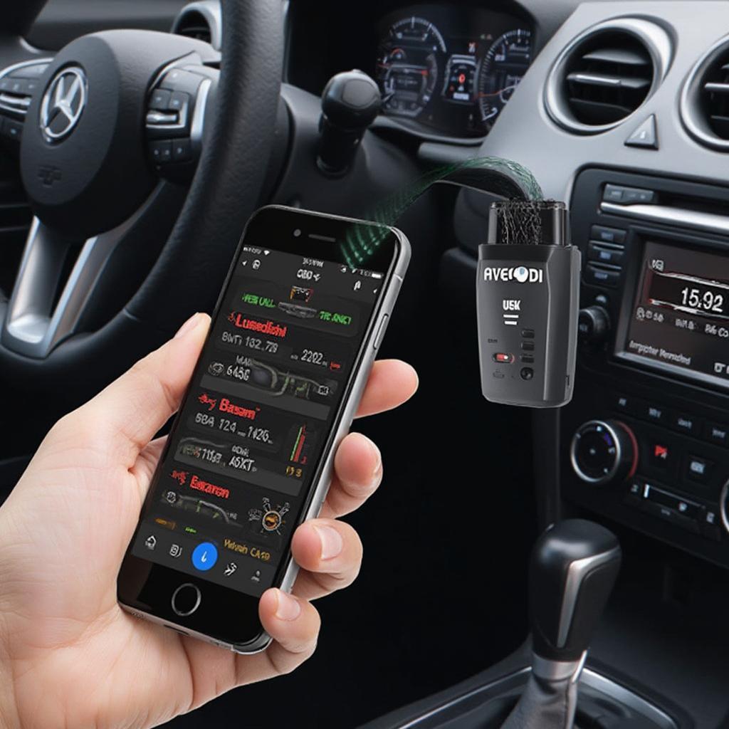 OBD2 Chassis Code Reader Bluetooth Connected to Smartphone