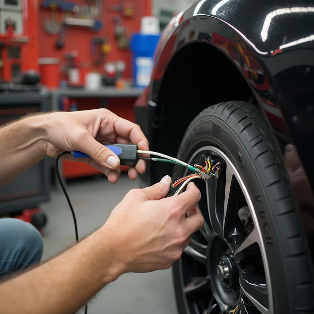 Mechanic Repairing Wiring Harness for ABS System