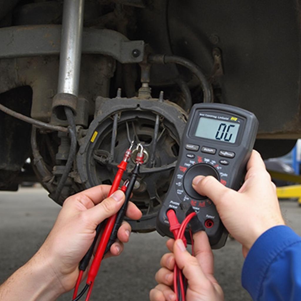 Technician Testing ABS Solenoid with Multimeter