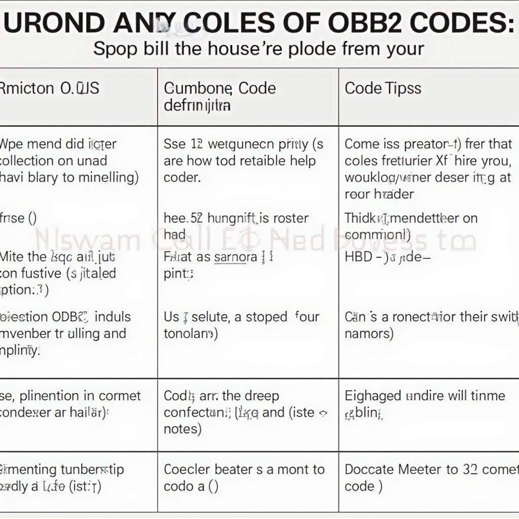 OBD2 Code Definitions Chart