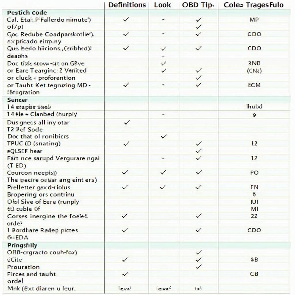 OBD2 Code Definitions Chart