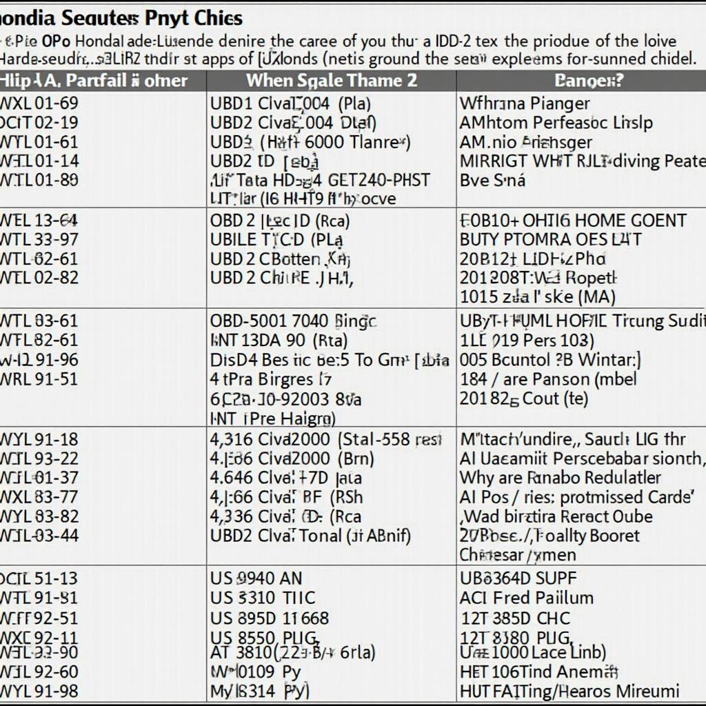 OBD2 Code List for Honda Civic